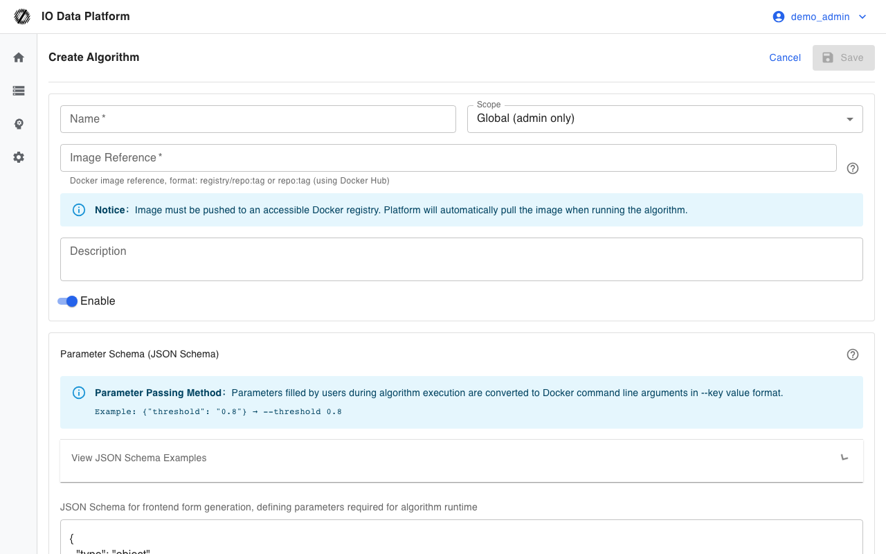 Parameter schema and resource limits