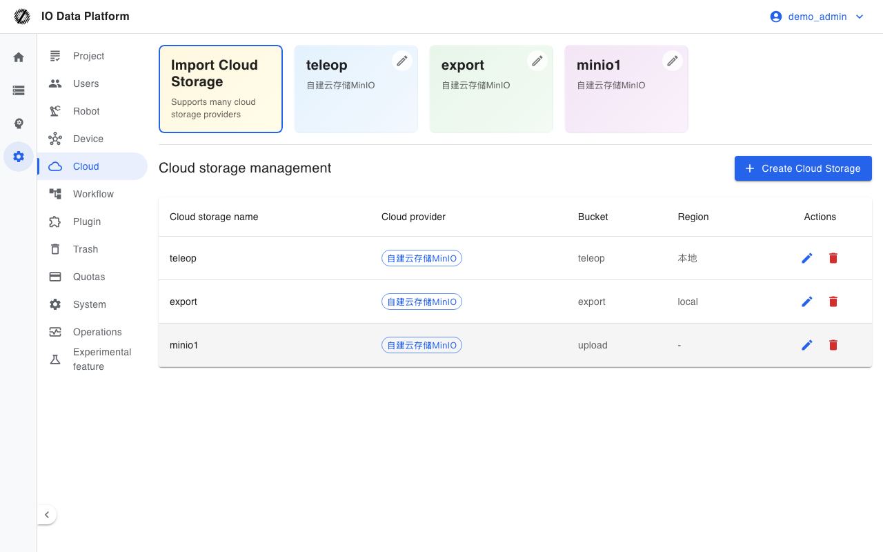 Cloud storage configuration (create/list)