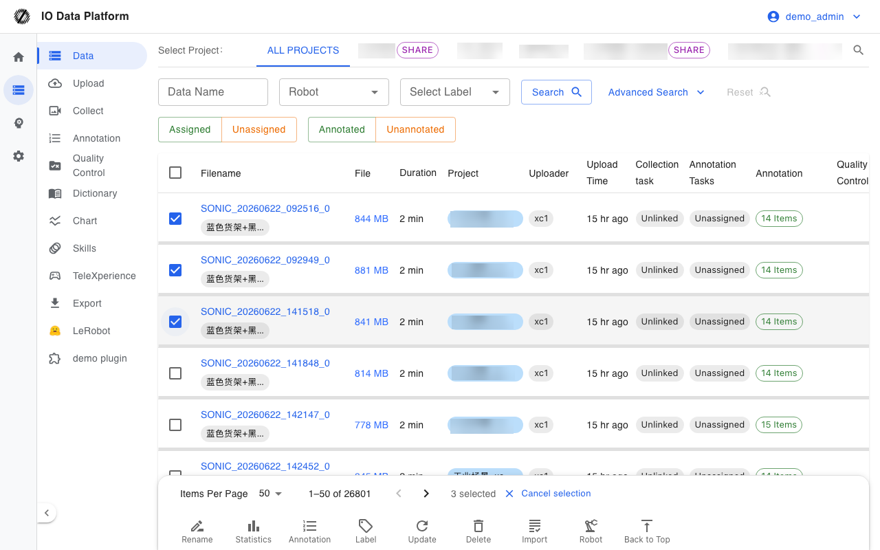 Dataset batch actions