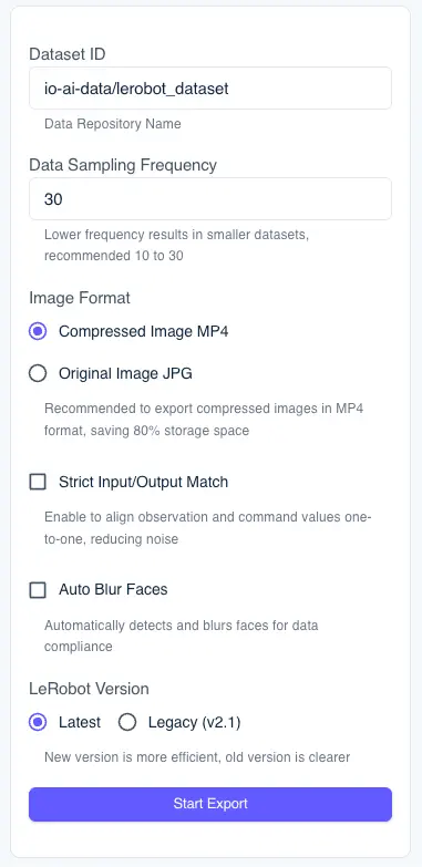 Export Configuration Options