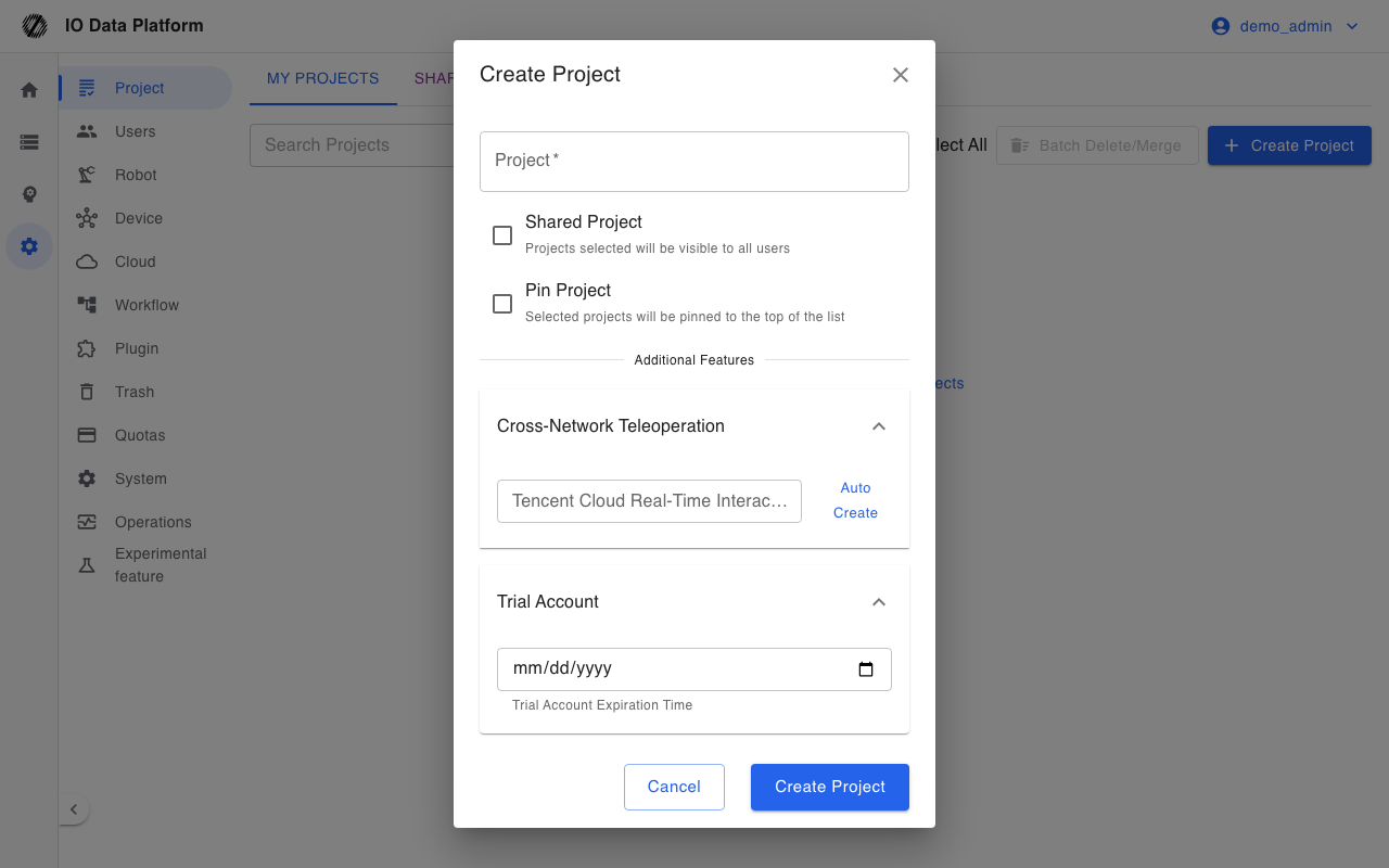 Create project (administrator)