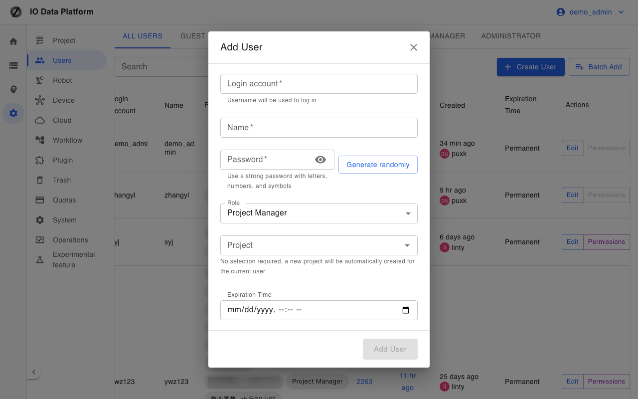 Create user (administrator)