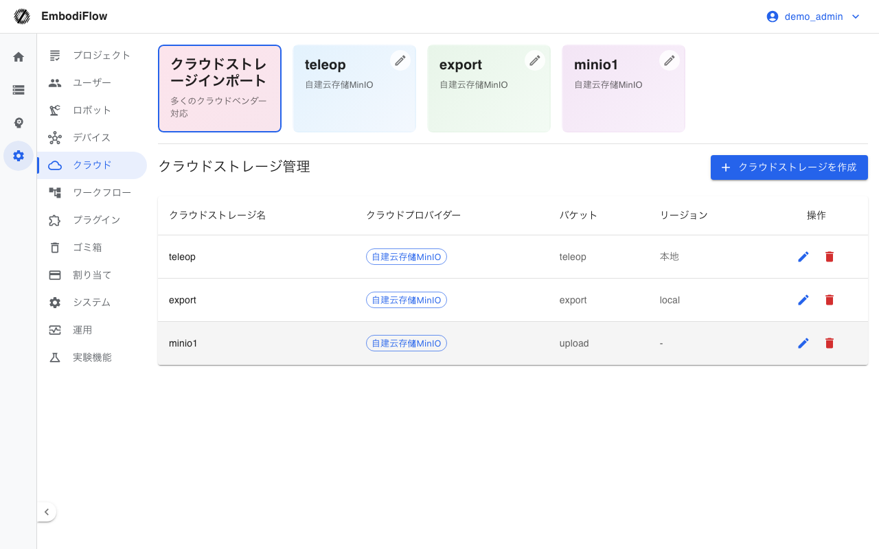 クラウドストレージ設定（作成/一覧）