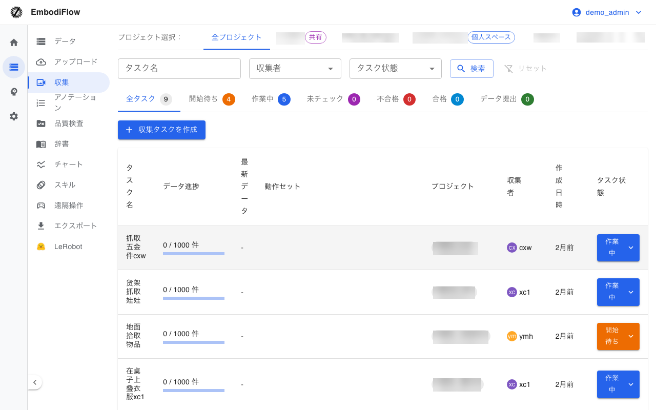 収集タスク一覧
