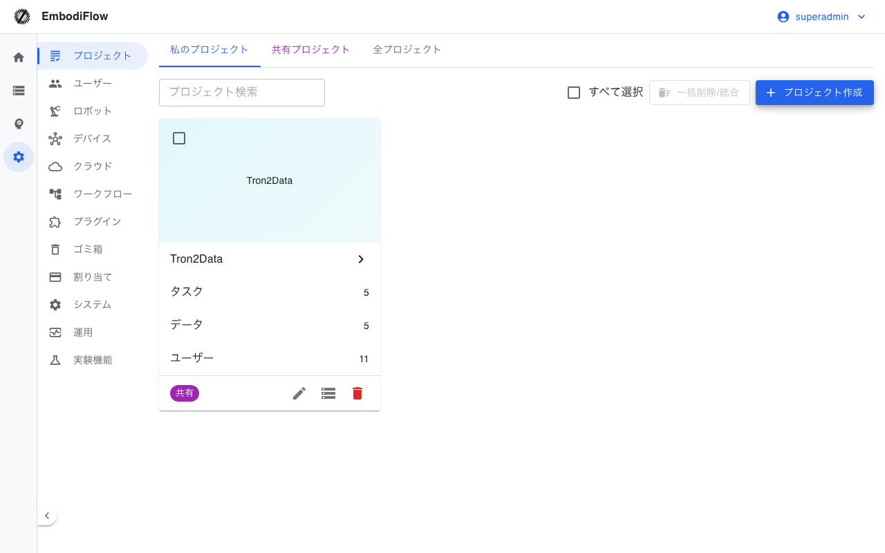 プロジェクト詳細と統計（管理者）