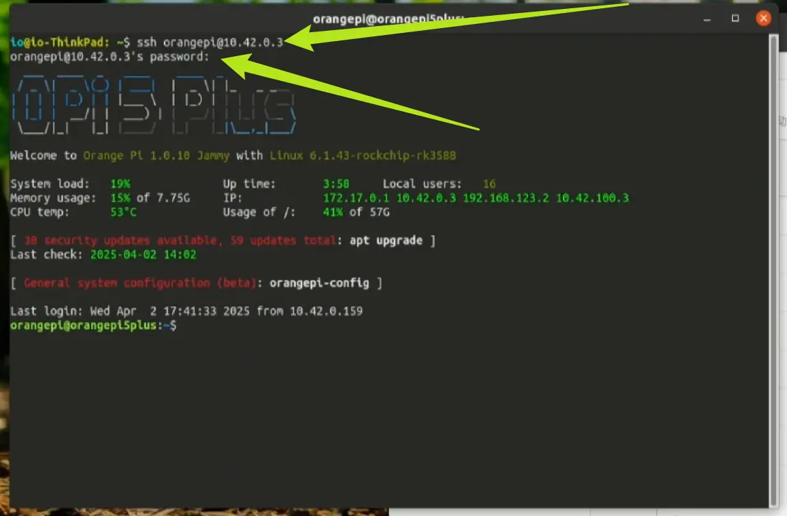 SSH to Orange Pi