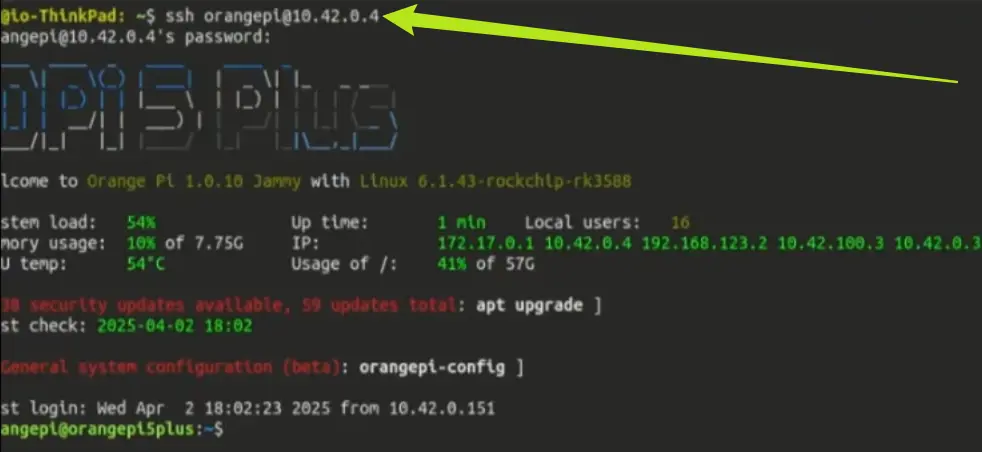 SSH for wired connection