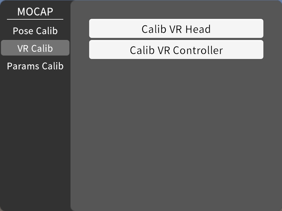 Mocap settings panel - VR calibration