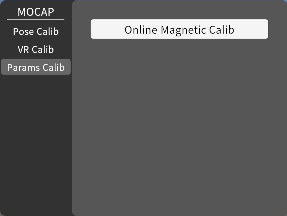 Mocap settings panel - online magnetic field calibration
